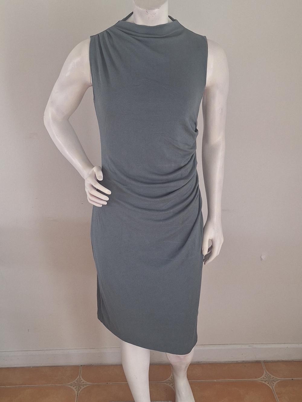 Banana Republic Summer Midi Dress Sleeveless Slate Green Turkisk 100% Coton Sz M